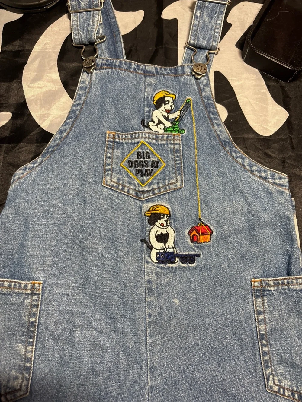 Kids Light Blue Denim Short Overalls with Playful Dog Patches